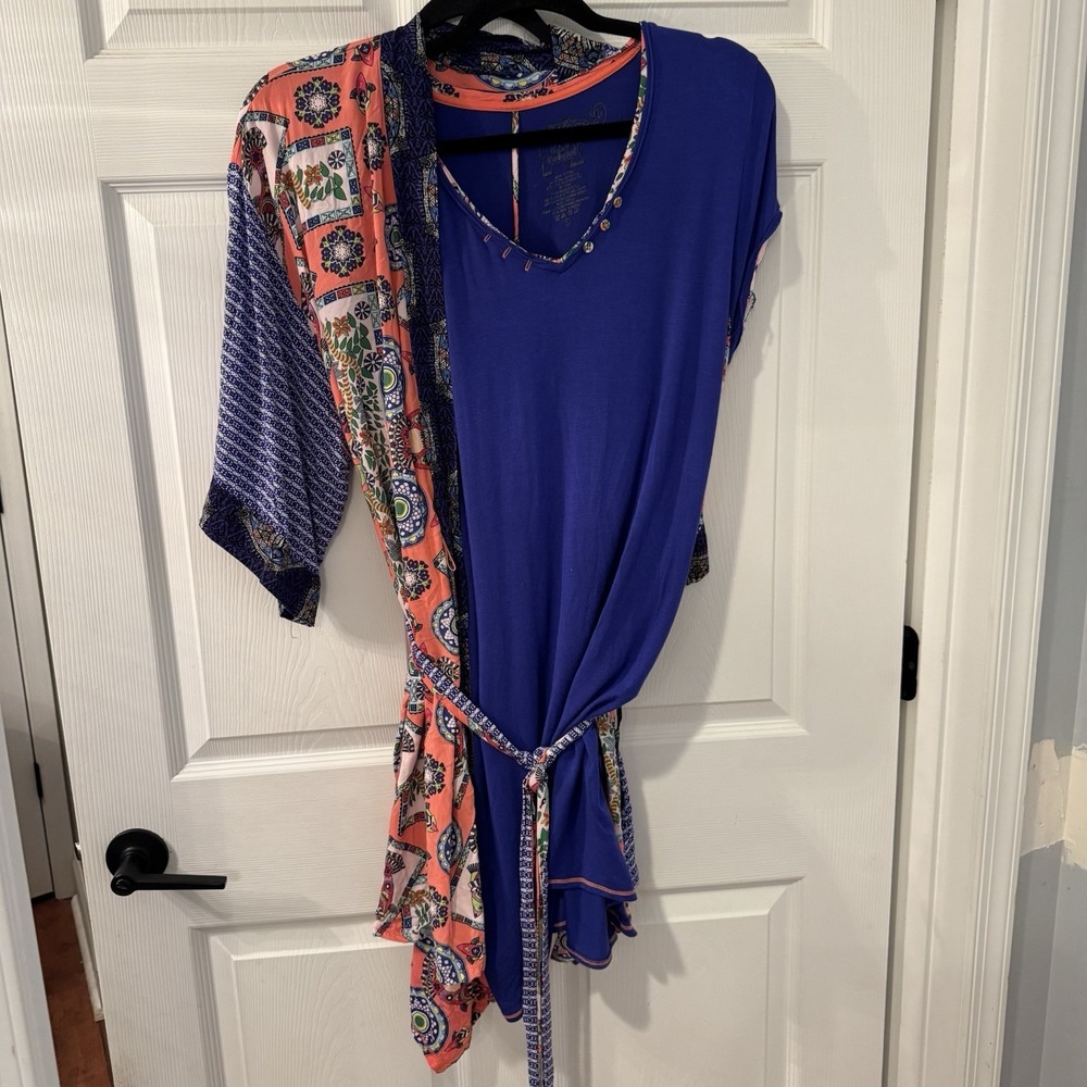BOLLYDOLL Women's Sz Lg ‎ Colorful Lace Trim Chemise  Nightgown & Robe Elephant